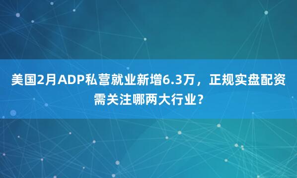 美国2月ADP私营就业新增6.3万，正规实盘配资需关注哪两大行业？