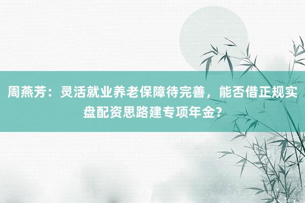 周燕芳：灵活就业养老保障待完善，能否借正规实盘配资思路建专项年金？