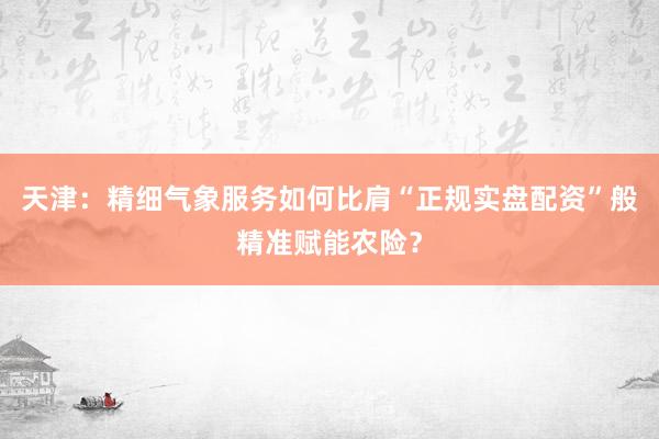 天津：精细气象服务如何比肩“正规实盘配资”般精准赋能农险？
