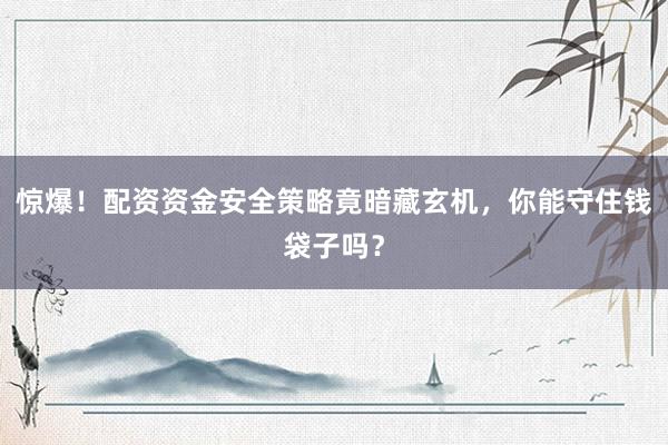 惊爆！配资资金安全策略竟暗藏玄机，你能守住钱袋子吗？