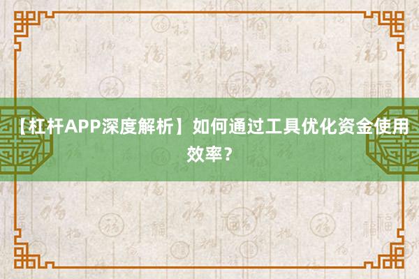 【杠杆APP深度解析】如何通过工具优化资金使用效率？