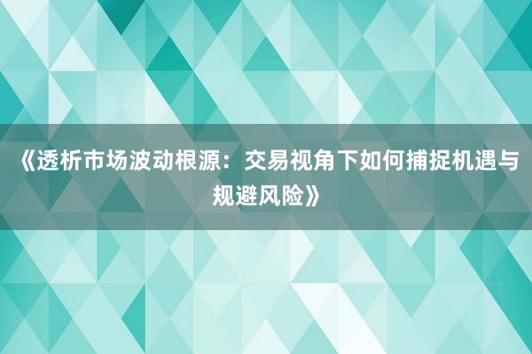 《透析市场波动根源：交易视角下如何捕捉机遇与规避风险》