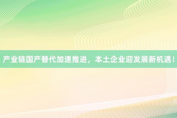 产业链国产替代加速推进，本土企业迎发展新机遇！