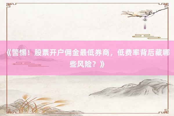 《警惕！股票开户佣金最低券商，低费率背后藏哪些风险？》