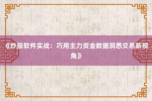 《炒股软件实战：巧用主力资金数据洞悉交易新视角》