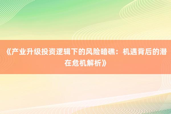 《产业升级投资逻辑下的风险暗礁：机遇背后的潜在危机解析》