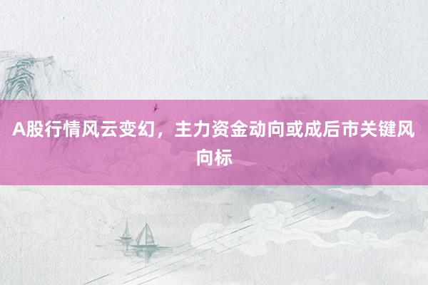 A股行情风云变幻，主力资金动向或成后市关键风向标