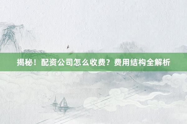 揭秘！配资公司怎么收费？费用结构全解析