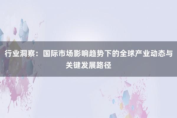 行业洞察：国际市场影响趋势下的全球产业动态与关键发展路径