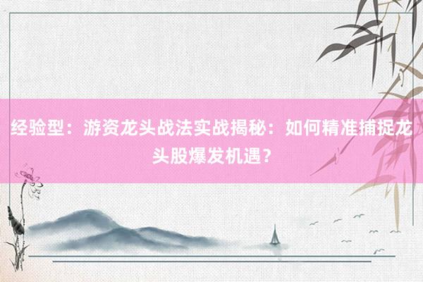 经验型：游资龙头战法实战揭秘：如何精准捕捉龙头股爆发机遇？