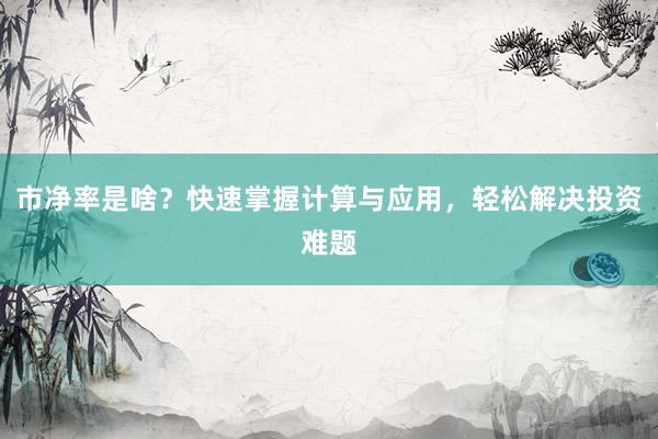 市净率是啥？快速掌握计算与应用，轻松解决投资难题
